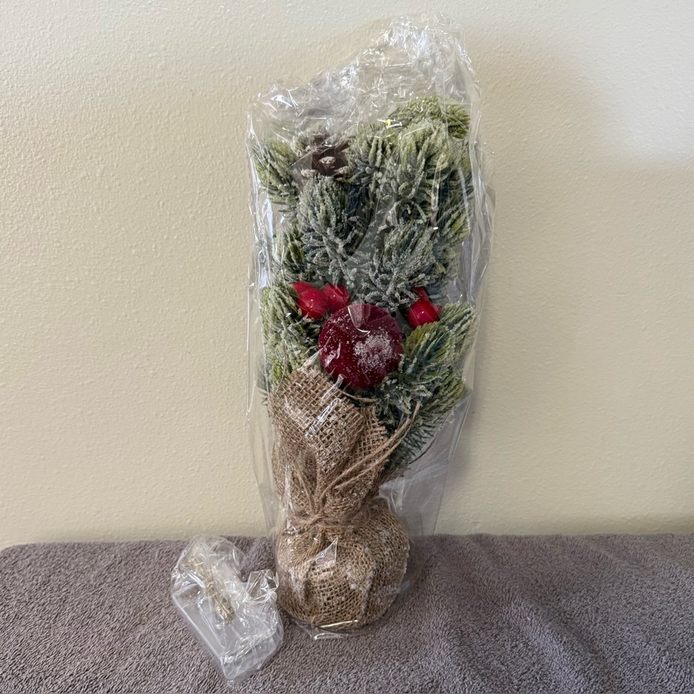 Unbranded Mini Christmas Tree Home Decor OS Green Red New Flocked Burlap LED